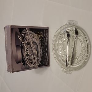 ROYAL BRIGHTON  Crystal Glass Condiment Dish Serving Dish Serving Forks Vtg